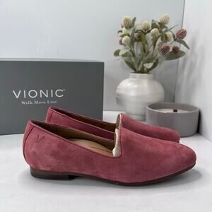 New Vionic Willa Slip On Comfort Loafer Shoes Pink Suede Leather Women's 6M NWB